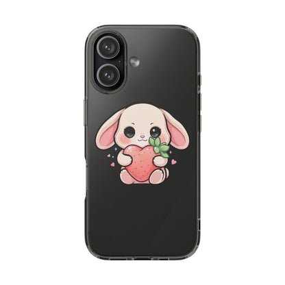 Kawaii Bunny Strawberry Phone Case, Clear Impact-Resistant