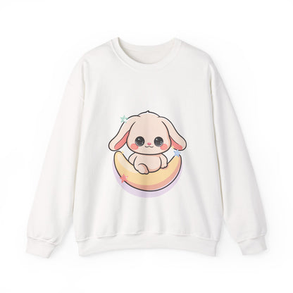 Kawaii Bunny Sweatshirt, Cute Crescent Moon Gift