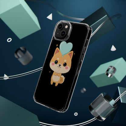 Kawaii Shiba Inu Clear Phone Case with Heart Balloon