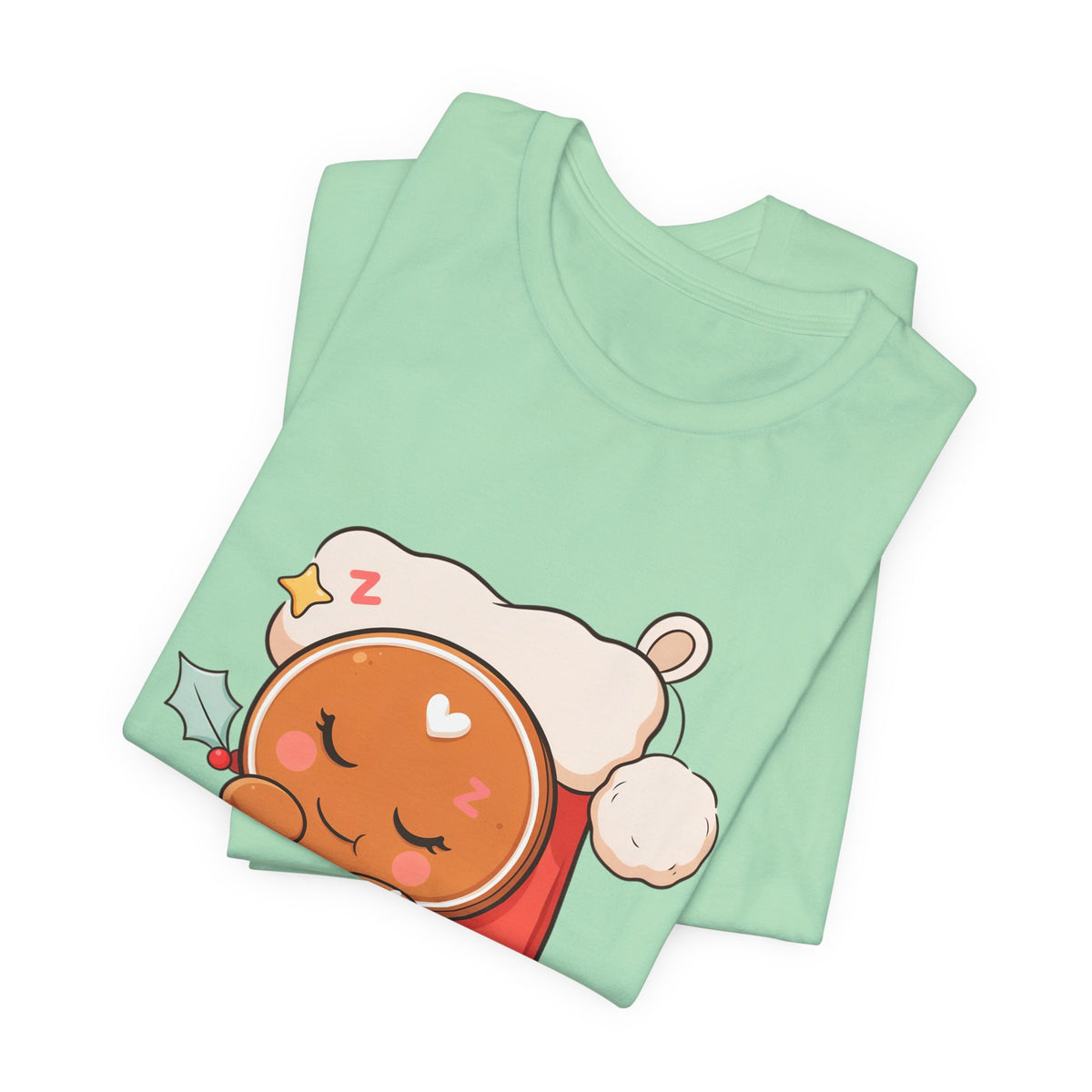 Sleeping Gingerbread Man Christmas T-Shirt, Kawaii Holiday Tee