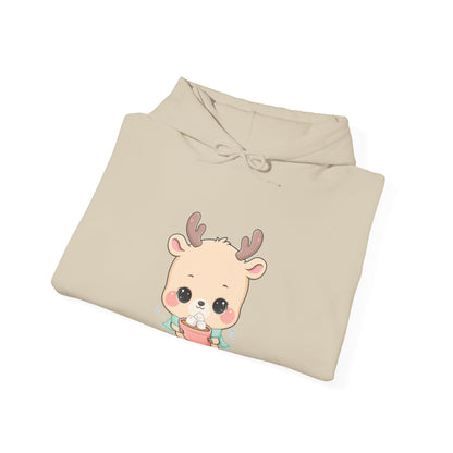 Kawaii Reindeer Hoodie, Cozy Hot Cocoa Sweatshirt