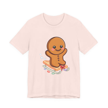 Gingerbread Man T-Shirt – Kawaii Holiday Sledding