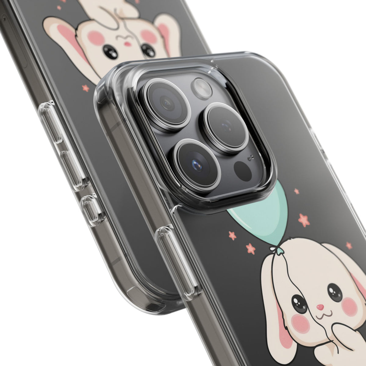 Kawaii Bunny Phone Case with Balloon, Clear Impact-Resistant
