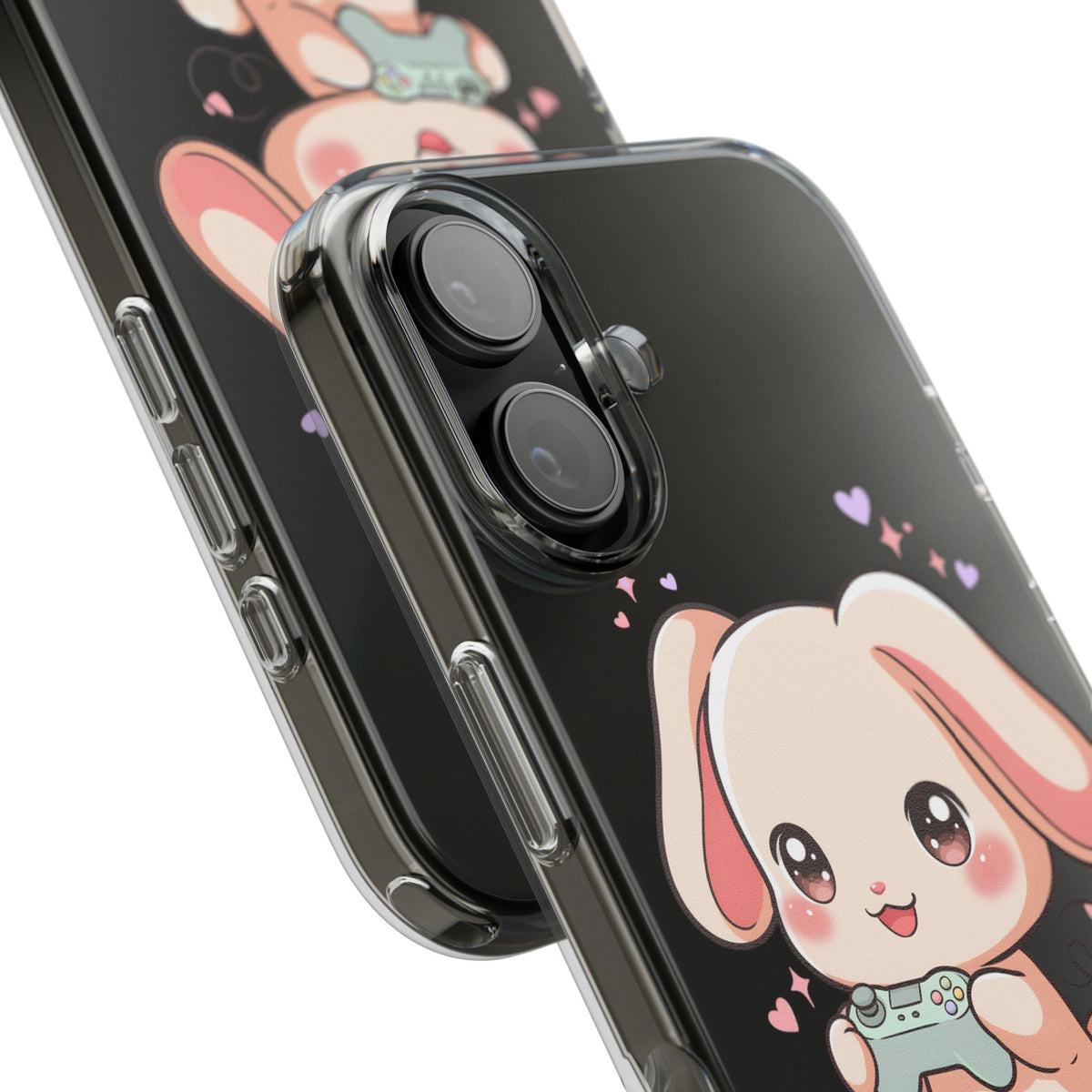 Kawaii Bunny Gamer Clear Impact-Resistant Phone Case