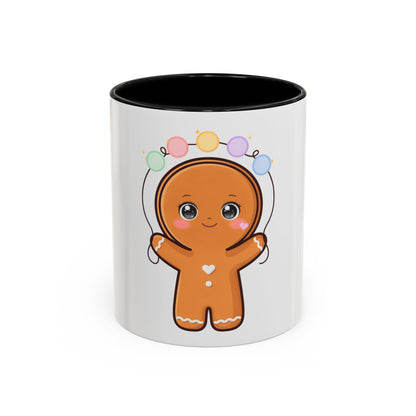 Gingerbread Man Accent Coffee Mug, Cute Kawaii Holiday Gift