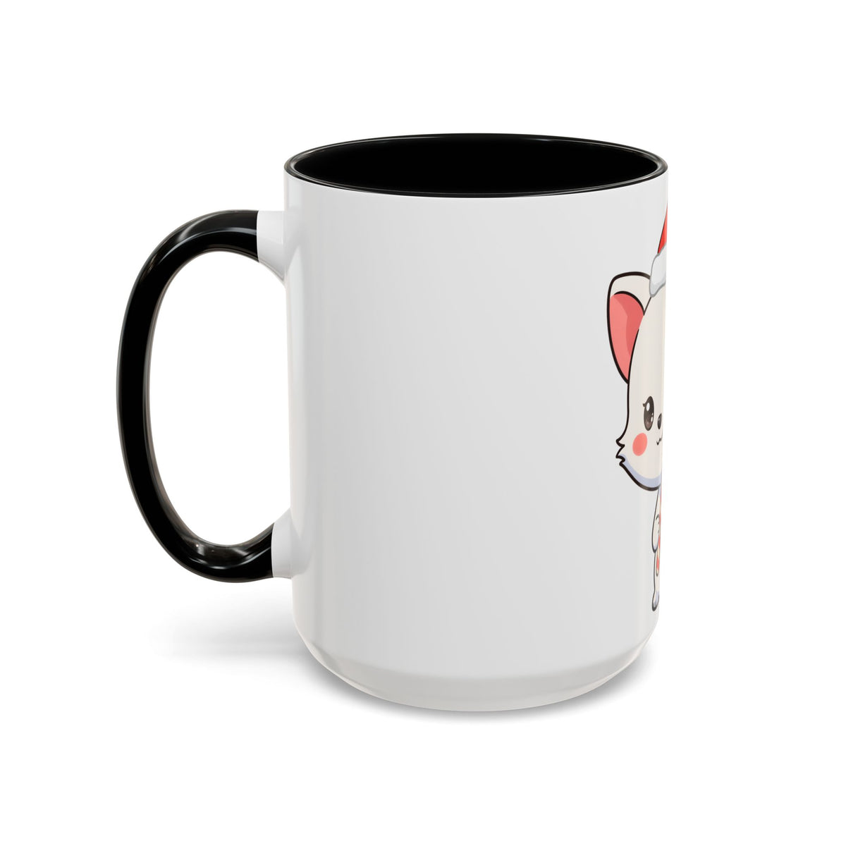 Kawaii Arctic Fox Christmas Mug, Cute Santa Fox Accent Coffee Mug
