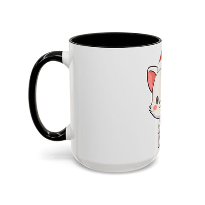 Kawaii Arctic Fox Christmas Mug, Cute Santa Fox Accent Coffee Mug