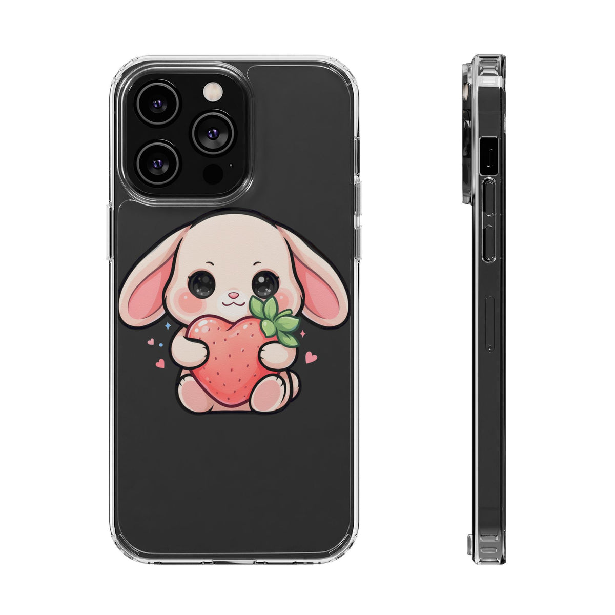 Kawaii Bunny Strawberry Phone Case, Clear Impact-Resistant