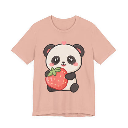 Kawaii Panda Strawberry T-Shirt – Sweet Chibi Animal Tee