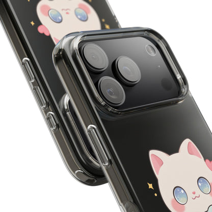 Kawaii Gamer Cat Clear Phone Case for Gaming Fans