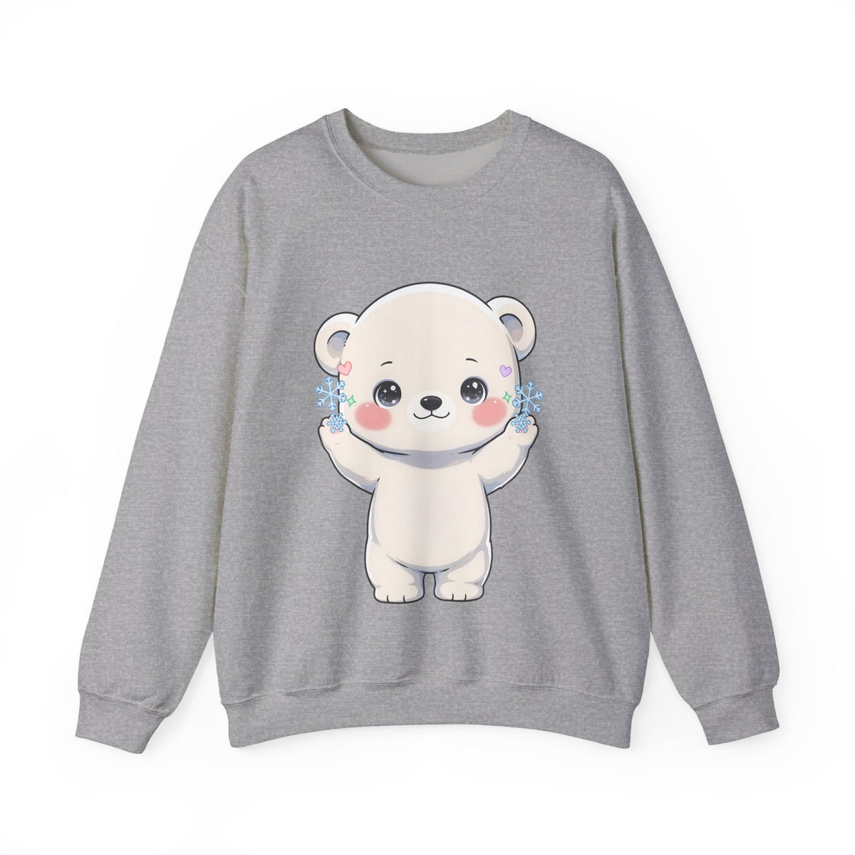 Kawaii Polar Bear Sweatshirt, Cute Snowflake Crewneck