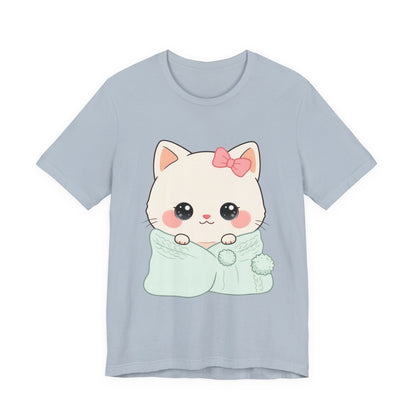 Kawaii Cat T-Shirt, Cozy Blanket Kitty for Cat Lovers