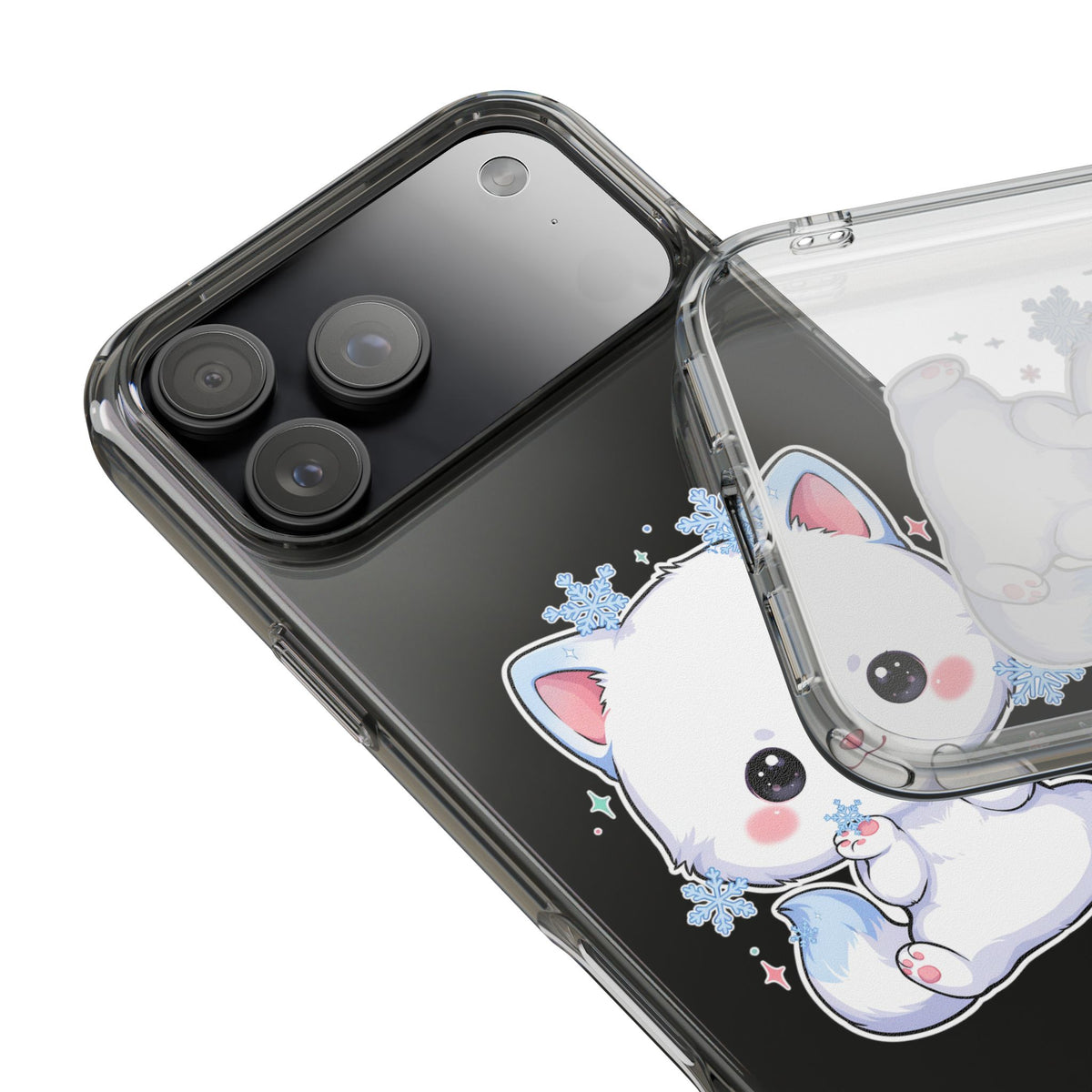Kawaii Arctic Fox Phone Case, Cute Snowflake Clear Case
