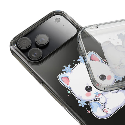 Kawaii Arctic Fox Phone Case, Cute Snowflake Clear Case