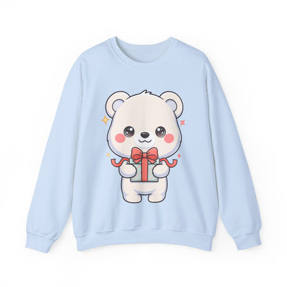 Kawaii Polar Bear Sweatshirt, Cute Gift-Giving Cub
