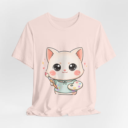 Kawaii Cat Artist T-Shirt for Creative Cat Lovers