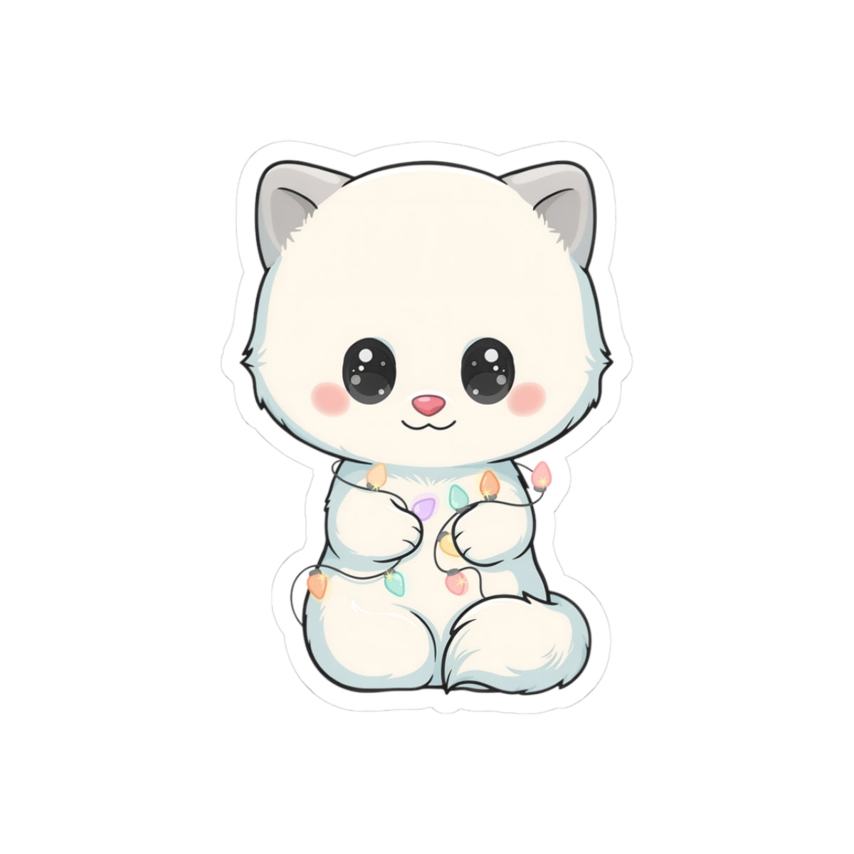 Kawaii Arctic Fox Sticker with Fairy Lights