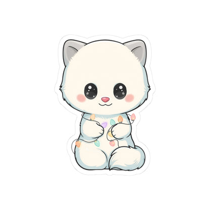 Kawaii Arctic Fox Sticker with Fairy Lights
