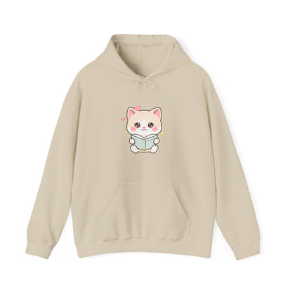 Kawaii Cat Reading Hoodie for Cozy Book Lovers