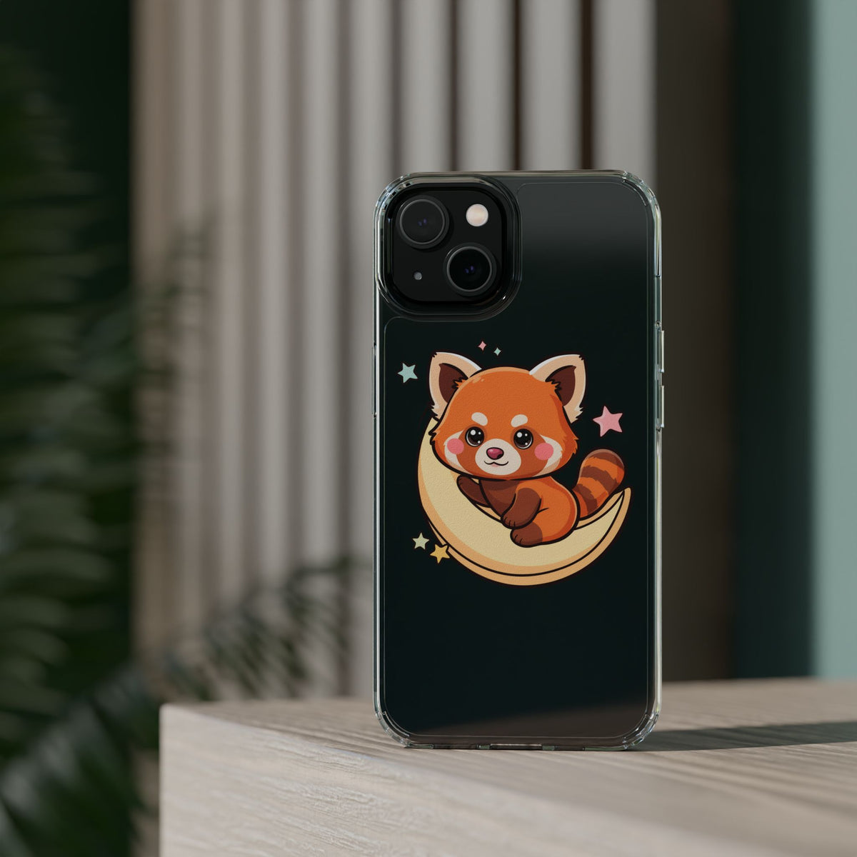Red Panda Phone Case, Kawaii Moon Companion