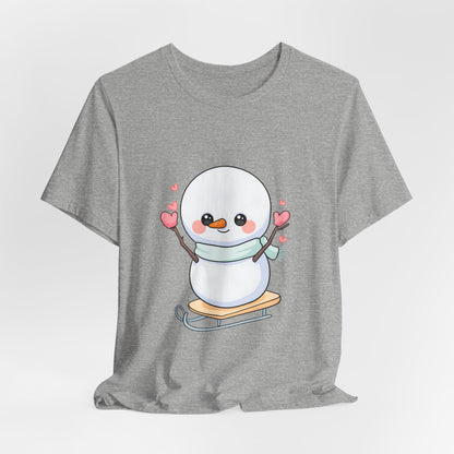 Kawaii Snowman T-Shirt, Cute Winter Sledding Tee