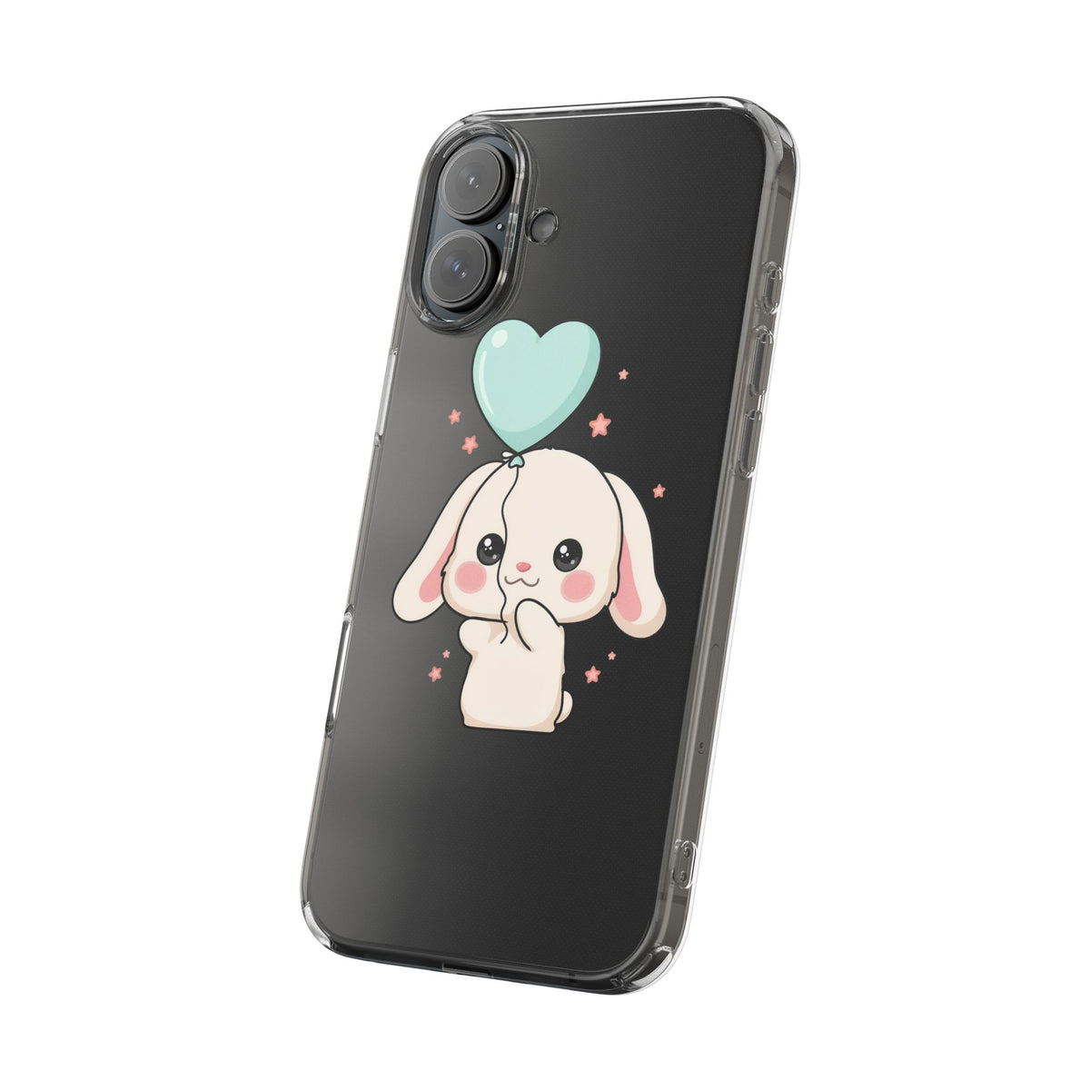 Kawaii Bunny Phone Case with Balloon, Clear Impact-Resistant