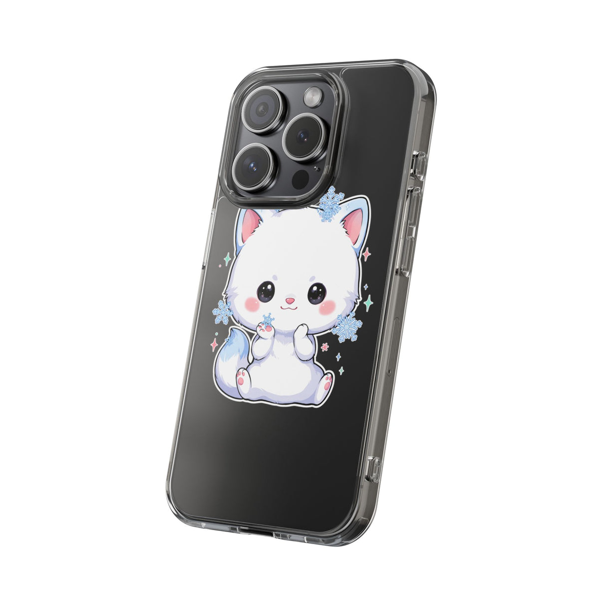Kawaii Arctic Fox Phone Case, Cute Snowflake Clear Case