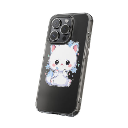 Kawaii Arctic Fox Phone Case, Cute Snowflake Clear Case