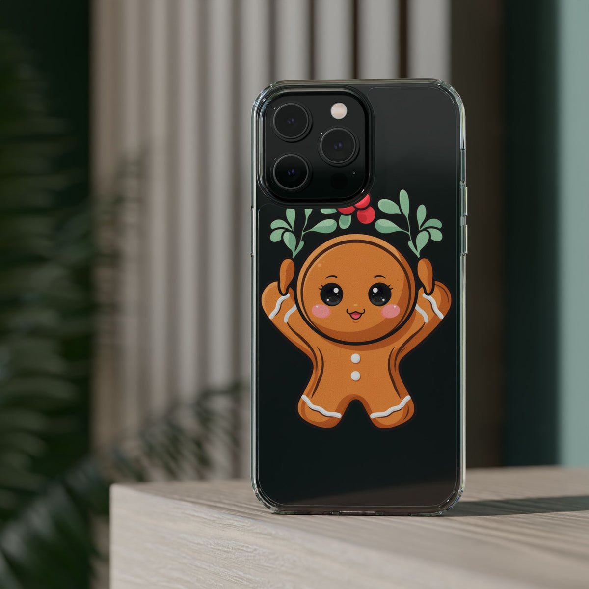 Kawaii Gingerbread Phone Case with Mistletoe Cheer