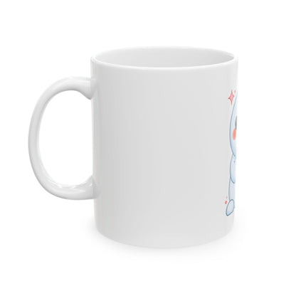 Kawaii Snowman Mug, Cute Holiday Ceramic Coffee Cup
