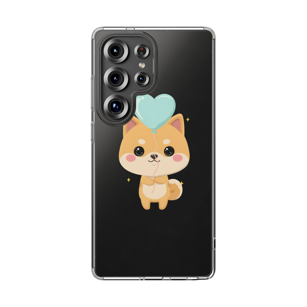 Kawaii Shiba Inu Clear Phone Case with Heart Balloon