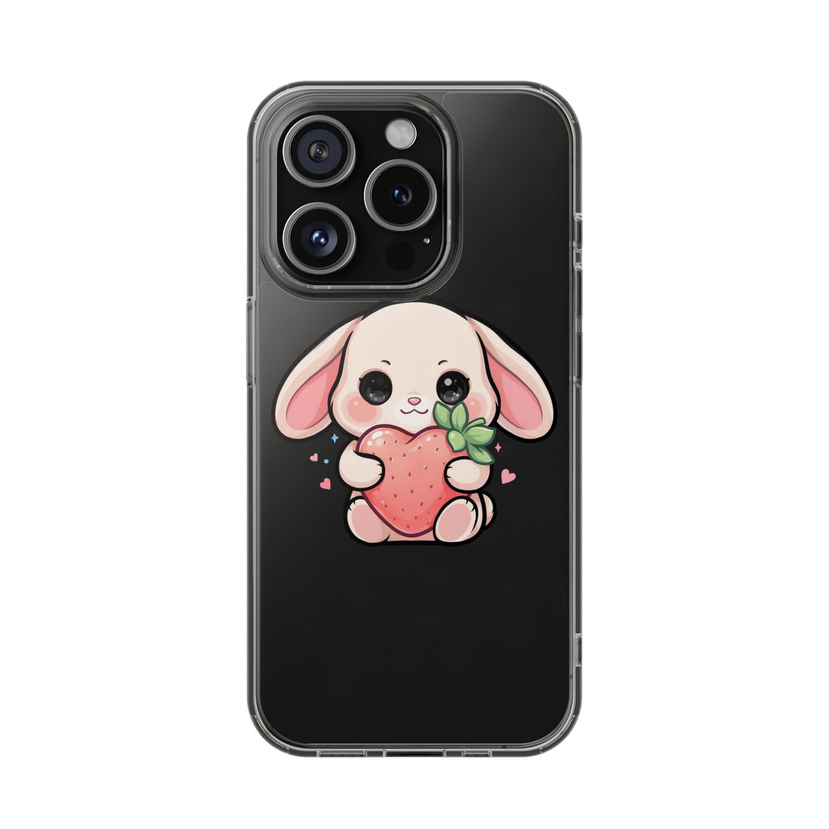 Kawaii Bunny Strawberry Phone Case, Clear Impact-Resistant
