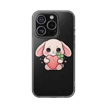 Kawaii Bunny Strawberry Phone Case, Clear Impact-Resistant