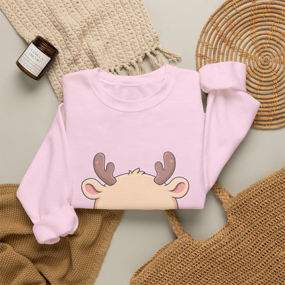 Kawaii Reindeer Sweatshirt, Cute Hot Cocoa Holiday Crewneck