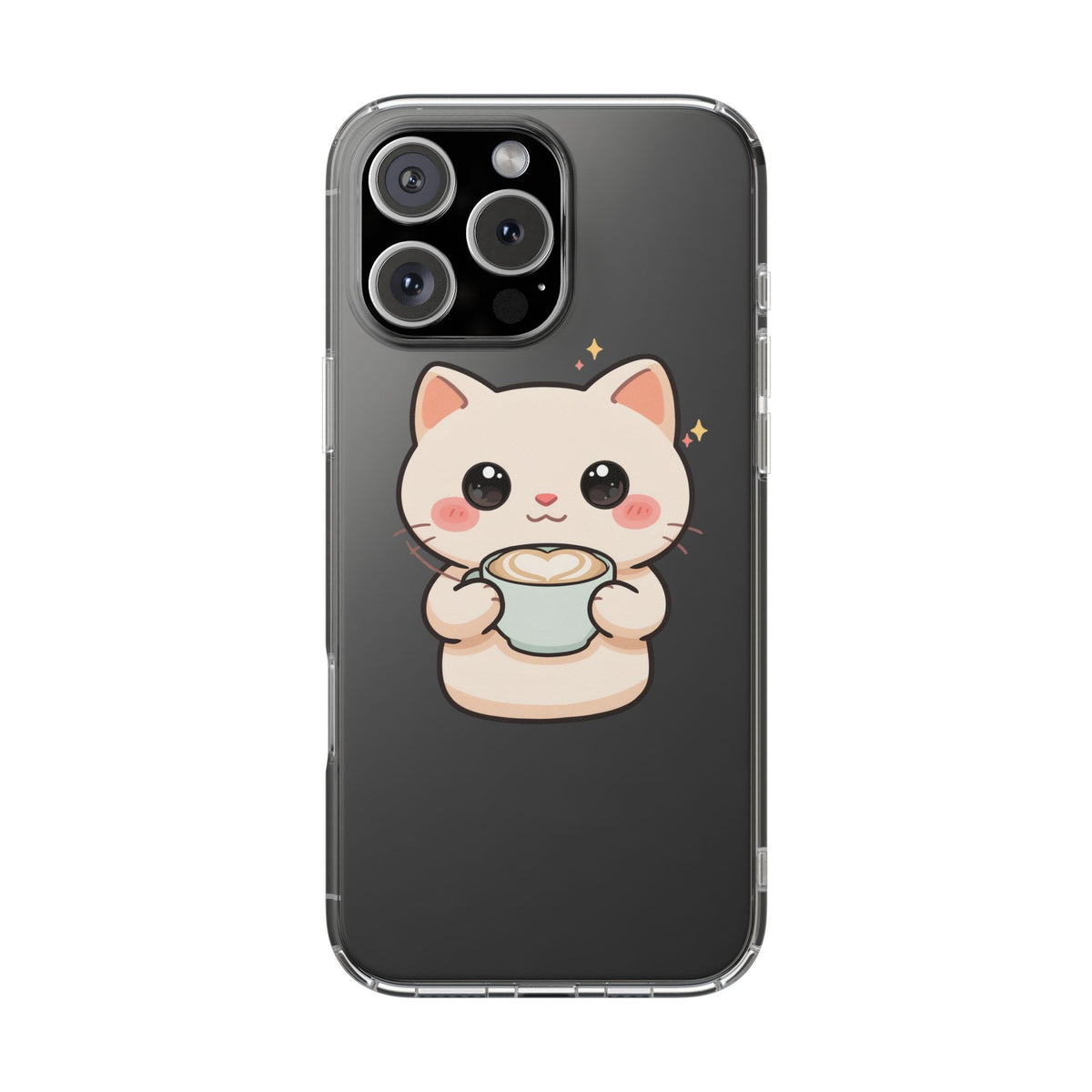 Kawaii Cat Latte Phone Case, Clear Impact-Resistant