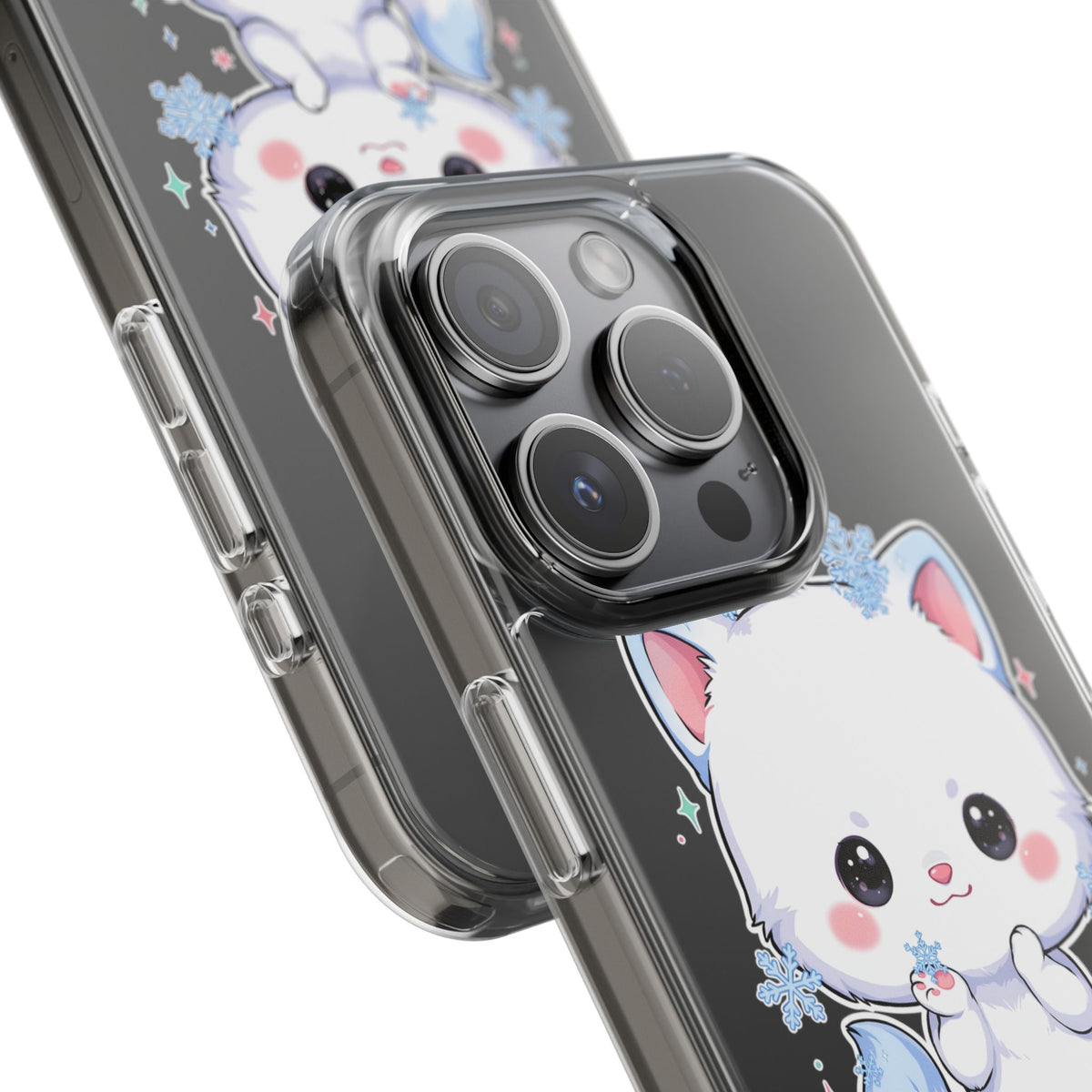 Kawaii Arctic Fox Phone Case, Cute Snowflake Clear Case