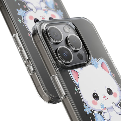 Kawaii Arctic Fox Phone Case, Cute Snowflake Clear Case
