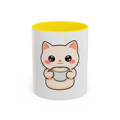 Kawaii Cat Coffee Mug, Cute Latte Accent Mug