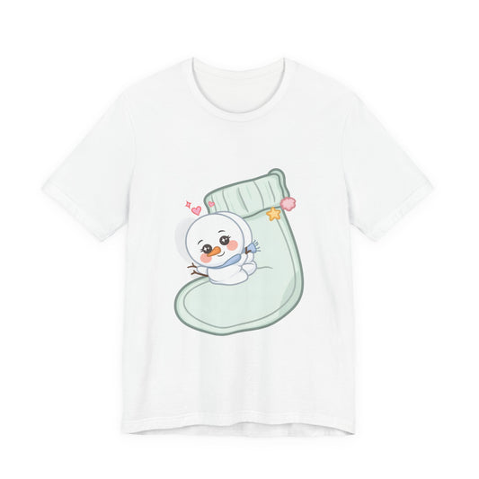 Kawaii Snowman Christmas T-Shirt – Cozy Stocking Nap