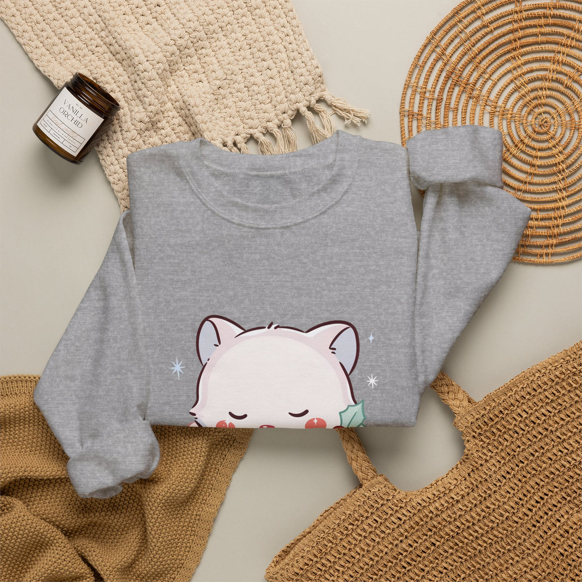 Christmas Fox Sweatshirt, Kawaii Stocking Arctic Fox Gift