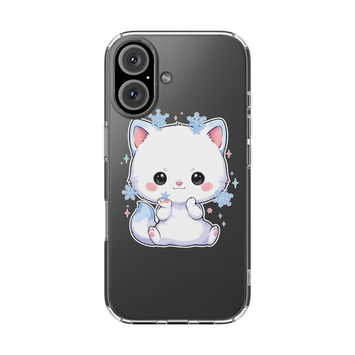 Kawaii Arctic Fox Phone Case, Cute Snowflake Clear Case