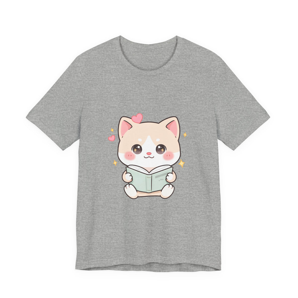 Kawaii Reading Cat T-Shirt for Book Lovers
