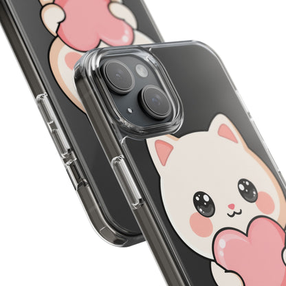 Kawaii Cat Phone Case with Heart, Clear Impact-Resistant