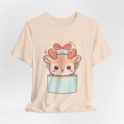 Kawaii Reindeer T-Shirt – Cute Gift Box Christmas Tee