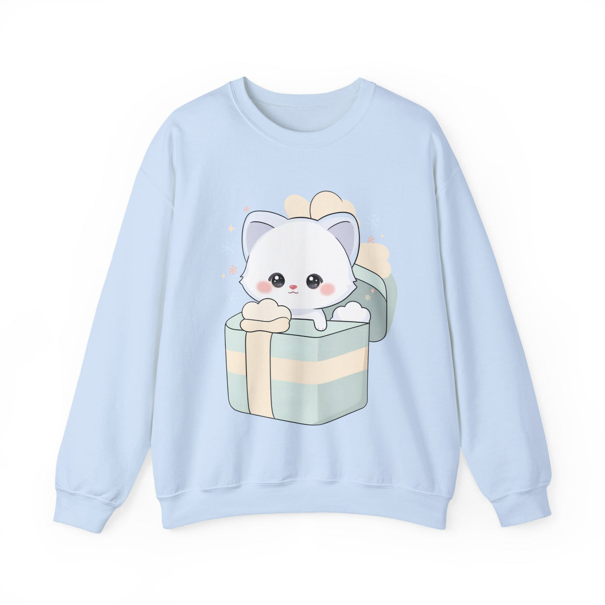 Kawaii Arctic Fox Sweatshirt, Cute Gift Box Fox Crewneck