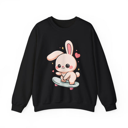 Kawaii Bunny Skateboard Sweatshirt, Cute Chibi Rabbit
