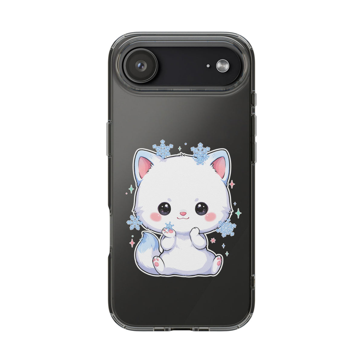 Kawaii Arctic Fox Phone Case, Cute Snowflake Clear Case
