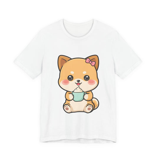 Kawaii Shiba Inu Coffee T-Shirt, Cute Latte Lover Tee
