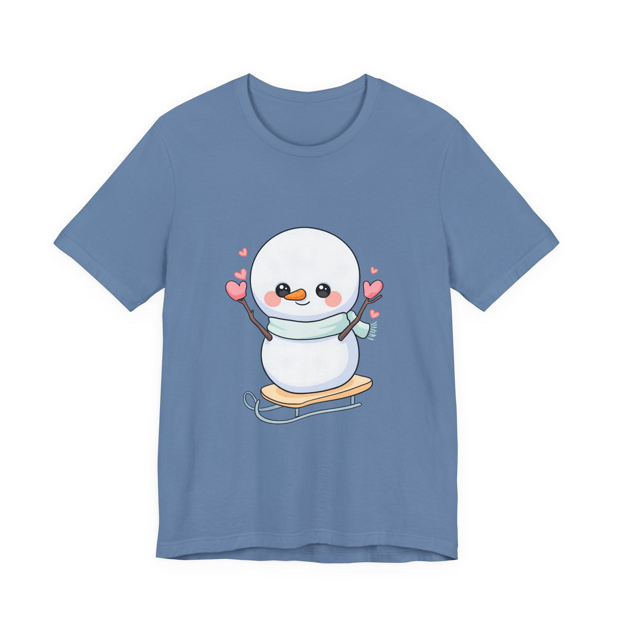 Kawaii Snowman T-Shirt, Cute Winter Sledding Tee