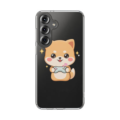 Kawaii Shiba Inu Gamer Phone Case, Clear Impact-Resistant